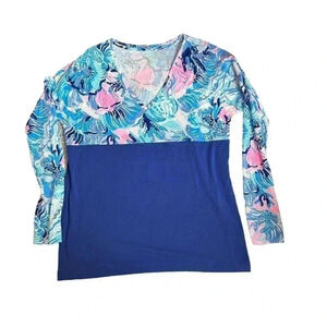Lilly Pulitzer Finn Top V-Neck Top Saltwater Blue Shade Seekers Sz xsm